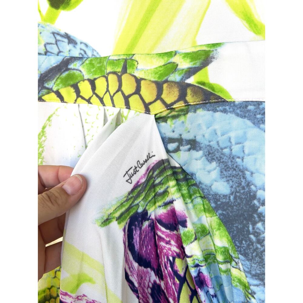 Vintage Roberto Cavalli Y2K Tropical Midi Cocktail Dress Vacation 42 V-Neck US 6 - Picture 10 of 11